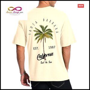 Men's Cotton Graphic T-Shirt, Palm Tree Print, Crewneck, Casual Summer Top